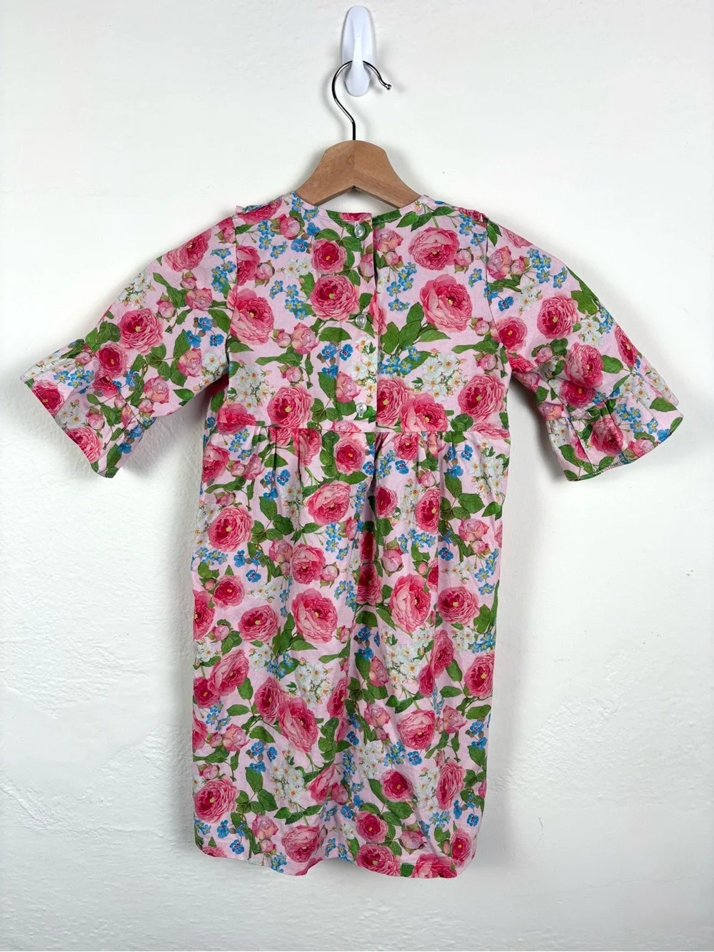 Classic Whimsy Olivia Dress Girls Size 7 Pink Rose Floral Ruffle Sleeve
